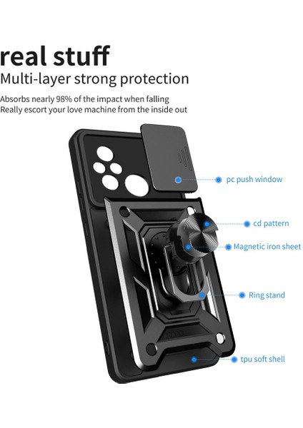 Xiaomi Redmi 12C Kılıf Ultra Korumalı Yüzüklü Manyetik Sürgülü Vega Kapak