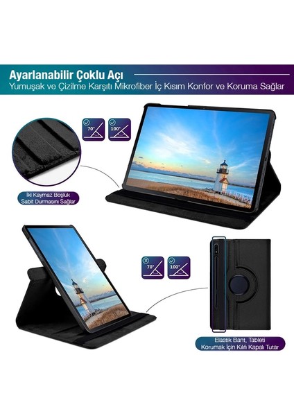 Sm Galaxytab S7 2020 12.4 (T970-T975-T976) 360 Derece Döner Standlı Kılıf