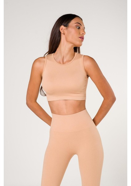 Fitilli Crop Top Büstiyer Seamless Spor Sütyeni Krem fırsatları