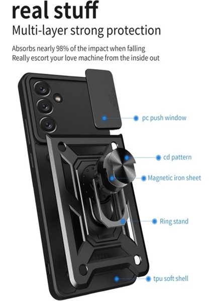 Samsung Galaxy A24 Kamera Korumalı Sürgülü Yüzüklü Pars Kılıf