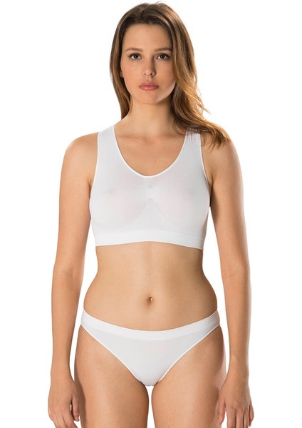 Kalın Askılı Sırt Çapraz Crop Top Büstiyer Crop Beyaz