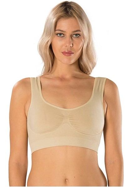 Kadın Kalın Askılı Crop Top Pedli Büstiyer Ten