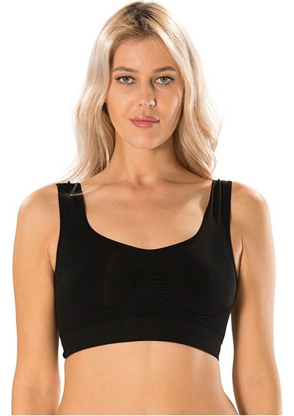 Kadın Kalın Askılı Crop Top Pedli Büstiyer Siyah