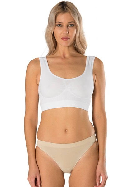 Kalın Askılı Crop Top Büstiyer Crop Beyaz