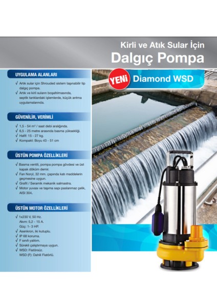 Wsd 20-12 0.75HP 220V Açık Fanlı Pis Su Dalgıç Pompa