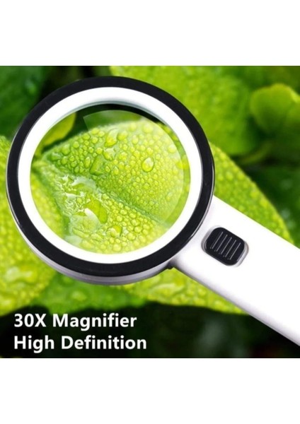 30X 95 mm Çift Hd Optik Cam Lens El Büyüteç 1 Uv 12 LED Işıklı