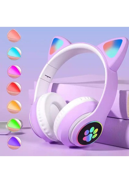5.1 Bluetooth Kablosuz Kulaklık Kedi Kulaklıklar Çocuklar Için Flaş Işığı ile Hd Ses Mikrofon