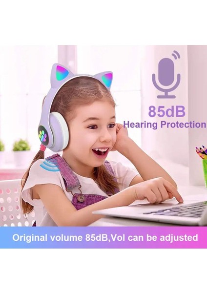 5.1 Bluetooth Kablosuz Kulaklık Kedi Kulaklıklar Çocuklar Için Flaş Işığı ile Hd Ses Mikrofon