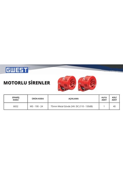 MS-190 (24V) Metal Gövde Motorlu Siren