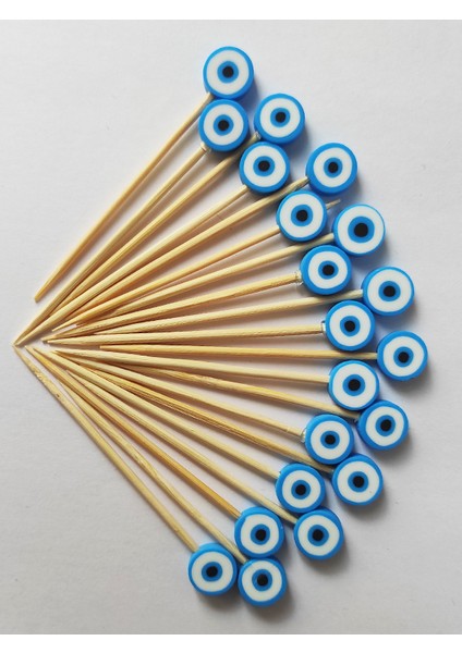 Beyhan Bayhan 100 Adet Dekoratif Mavi Nazarboncuklu Sünnet Kürdanı 6 cm - Pasta Kürdanı