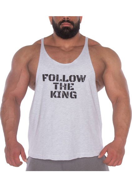 Kingsize Follow The King Antrenman Atleti Ön Baskılı Açık Gri Melanj