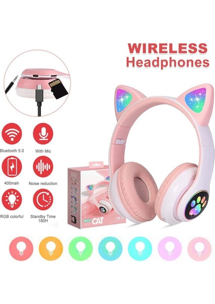 5.1 Bluetooth Kablosuz Kulaklık Kedi Kulaklıklar Çocuklar Için Flaş Işığı ile Hd Ses Mikrofon