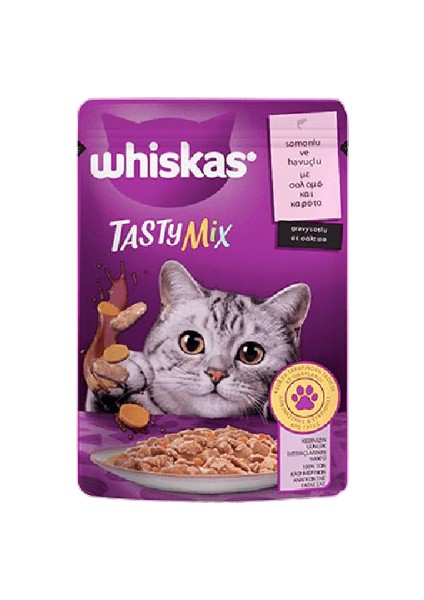 Whiskas Pouch Tastymix Sos Içinde Somonlu ve Havuçlu Yetişkin Kedi Konservesi 85GR