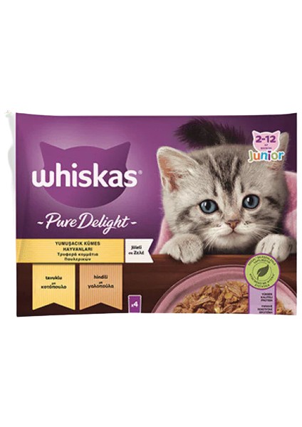 Whiskas Pouch Pure Delight Jöle Içinde Tavuklu ve Hindili Yavru Kedi Konservesi 85GR (4'lü)