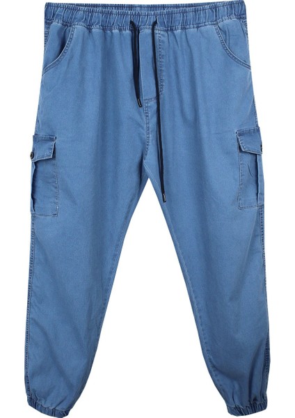 Kargo Cepli Büyük Beden Kot Jogger Pantolon Açık Mavi