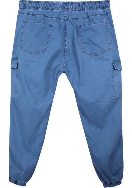 Kargo Cepli Büyük Beden Kot Jogger Pantolon Açık Mavi modelleri