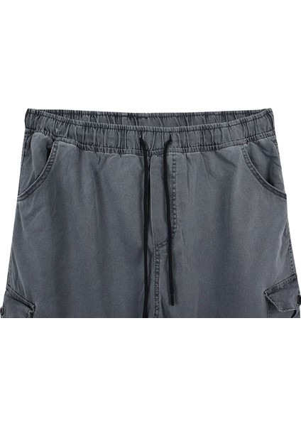 Kargo Cepli Büyük Beden Kot Jogger Pantolon Gri