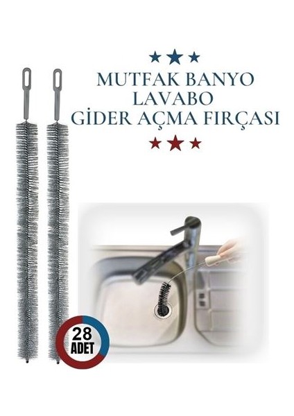 Mutfak Banyo Lavabo Gider Açma Fırçası 24+4 Adet