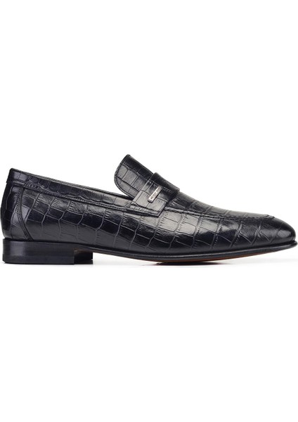 Siyah Kroko Loafer Erkek Ayakkabı -82901-