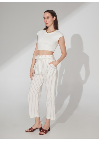 Yüksek Bel Havuç Beyaz - Bej Kadın Pantolon MARGERY