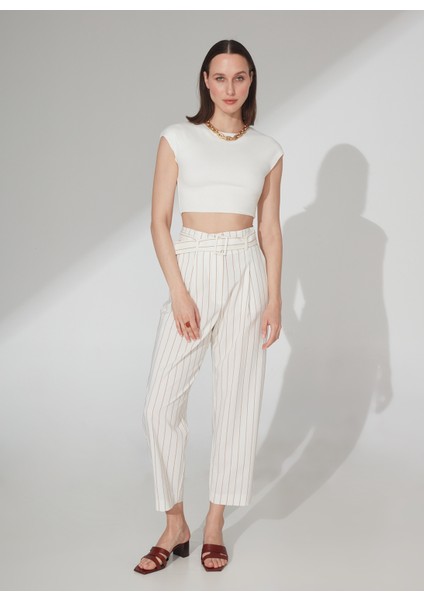Yüksek Bel Havuç Beyaz - Bej Kadın Pantolon MARGERY fiyatları