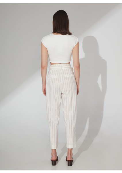 Yüksek Bel Havuç Beyaz - Bej Kadın Pantolon MARGERY fırsatları