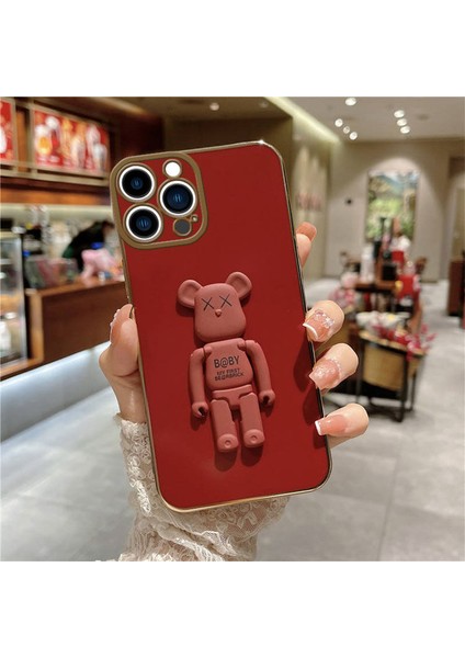 Apple iPhone 12 Pro Max Kılıf Standlı Robotix Silikon Kılıf Bordo