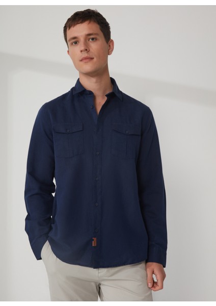 Regular Fit Lacivert Düz Erkek Gömlek DTEGM05_DENIM Trip Regular Fit Laci fiyatları