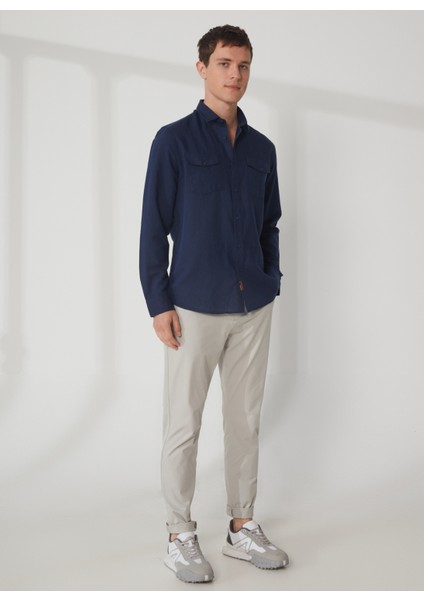 Regular Fit Lacivert Düz Erkek Gömlek DTEGM05_DENIM Trip Regular Fit Laci modelleri