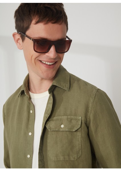 Normal Açık Yeşil Düz Erkek Gömlek M4082A00081388B Shirts Regular