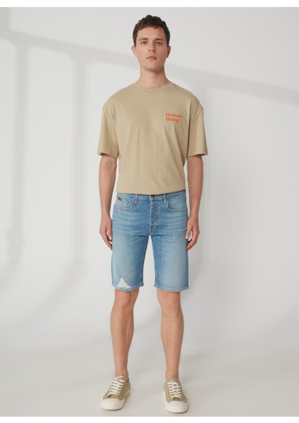 Açık Indigo Erkek Denim Şort DTE316_STRAIGHT Fit Normal Bel Açık