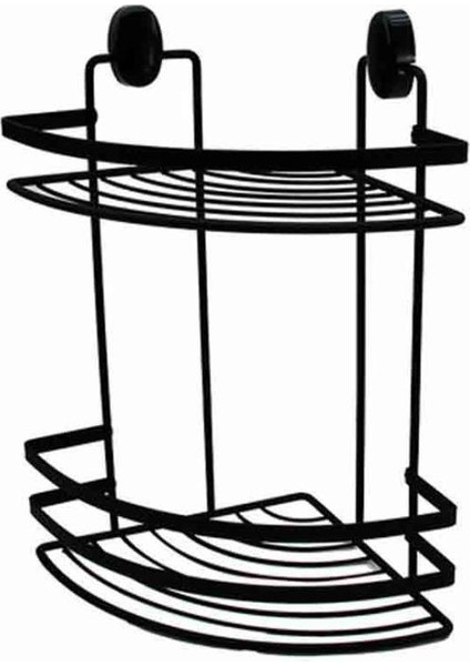 2 Katlı Siyah Metal Üçgen Köşelik, Şampuanlık, Sabunluk, Banyo Duş Rafı