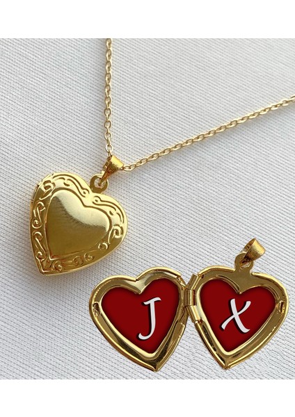 J x Harfli Epoksi Dolgulu Açılır Kapanır Kapaklı Kalp Sevgili Arkadaşlık Kolyesi Altın Kaplama