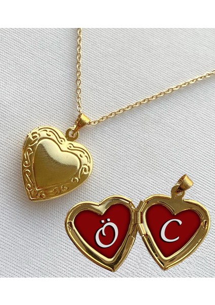 Ö C Harfli Epoksi Dolgulu Açılır Kapanır Kapaklı Kalp Sevgili Arkadaşlık Kolyesi Altın Kaplama
