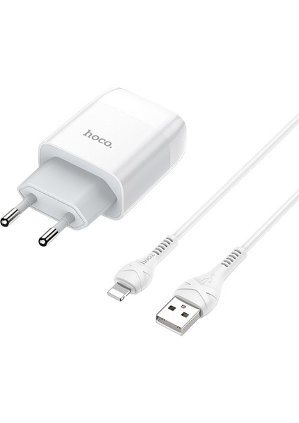 Hoco C73A Çift USB Girişli Hızlı Şarj Adaptörü ve Hızlı Iphone Şarj Kablosu 1m