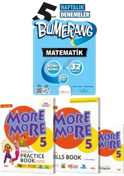 Günay Yayınları 5. Sınıf 32 Haftalık Bumerang Matematik Soru Bankası + More & More 5 Practice Book Seti