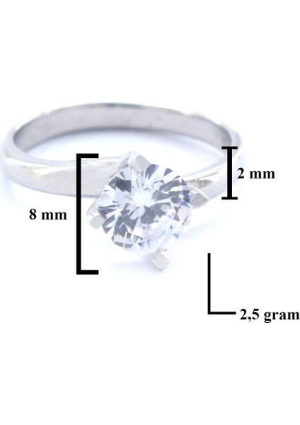 925 Ayar Gümüş Zirkon Tek Taş Tasarım Kadın Yüzük GKY-126 fiyatları