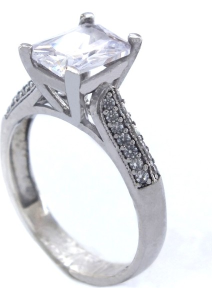 925 Ayar Gümüş Zirkon Baget Tek Taş Tasarım Kadın Yüzük GKY-124