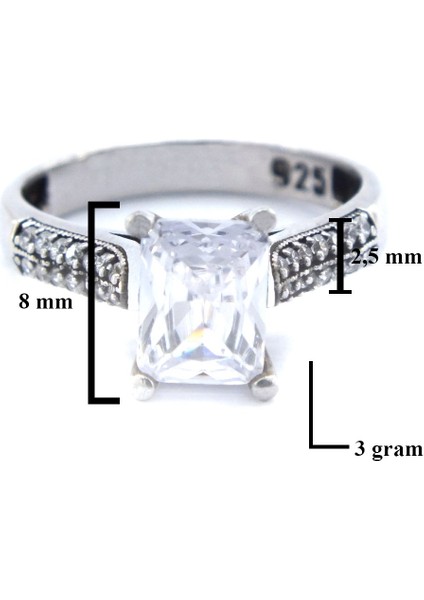 925 Ayar Gümüş Zirkon Baget Tek Taş Tasarım Kadın Yüzük GKY-124 fiyatları