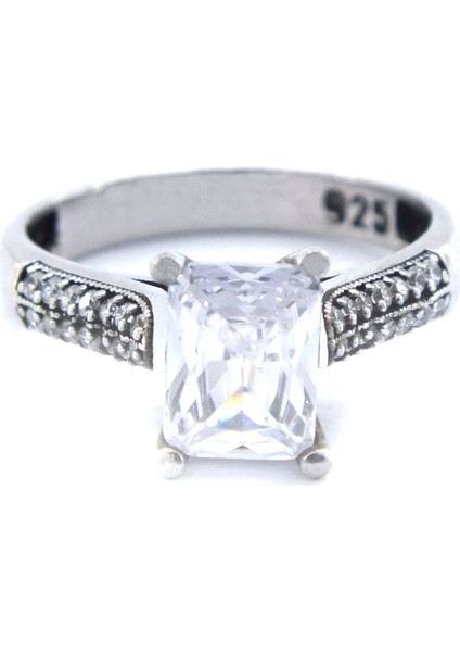 925 Ayar Gümüş Zirkon Baget Tek Taş Tasarım Kadın Yüzük GKY-124 modelleri