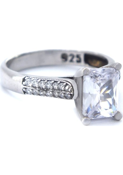 925 Ayar Gümüş Zirkon Baget Tek Taş Tasarım Kadın Yüzük GKY-124 indirimleri