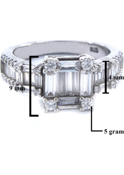 925 Ayar Gümüş Zirkon Baget Taşlı Tek Taş Kadın Yüzük GKY-130 fiyatları