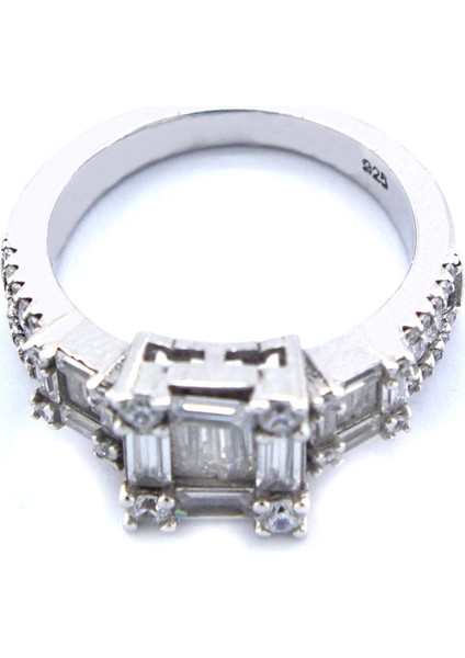 925 Ayar Gümüş Zirkon Baget Taşlı Tek Taş Kadın Yüzük GKY-130 modelleri