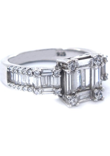 925 Ayar Gümüş Zirkon Baget Taşlı Tek Taş Kadın Yüzük GKY-130 fırsatları