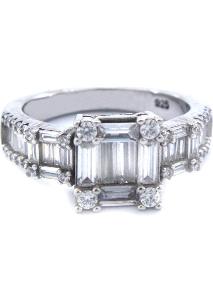 925 Ayar Gümüş Zirkon Baget Taşlı Tek Taş Kadın Yüzük GKY-130 indirimleri