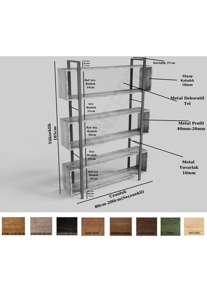 Ntconcept Tora Masif Ağaç Kitaplık-Vitrin(En 200CM)