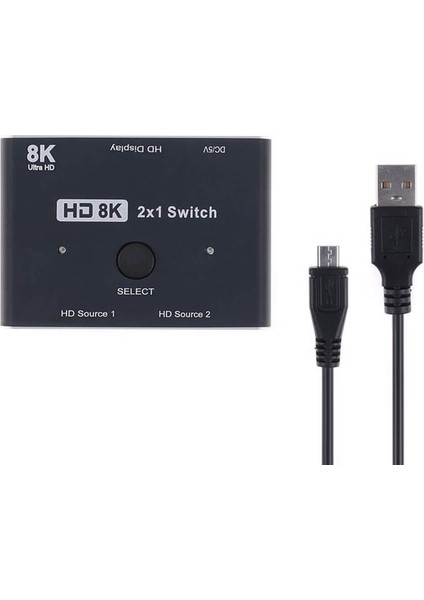 2 Port 8k HDMI 2.1 Switch Çoklayıcı 8K@60Hz 4K@120Hz Ultra Hd 48GBPS - 2 Cihaz 1 Ekran