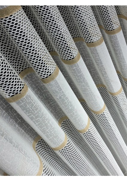 Taç Aplik Örme Kullanıma Hazır 1/2,5 Normal Pile Tül Perde Tek Kanat - Ekru 100 x 270 cm