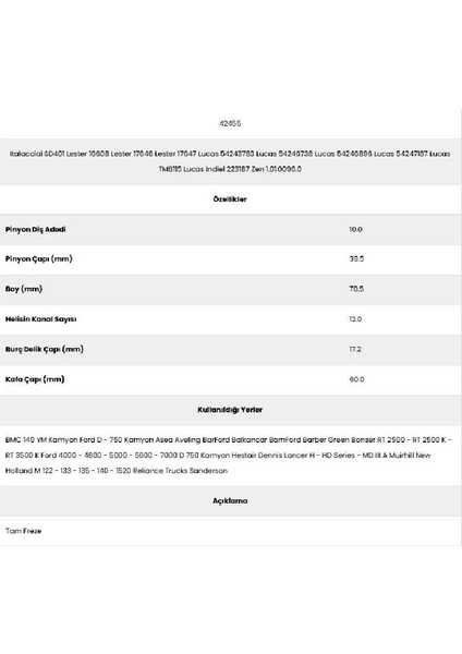 42455 New Holland 12 Kanal 10 Diş 7151150 Marş Dişlisi fiyatları