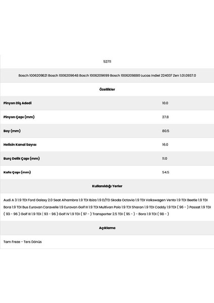 52711 Wv 16 Kanal 10 Diş 7156990 Marş Dişlisi fiyatları
